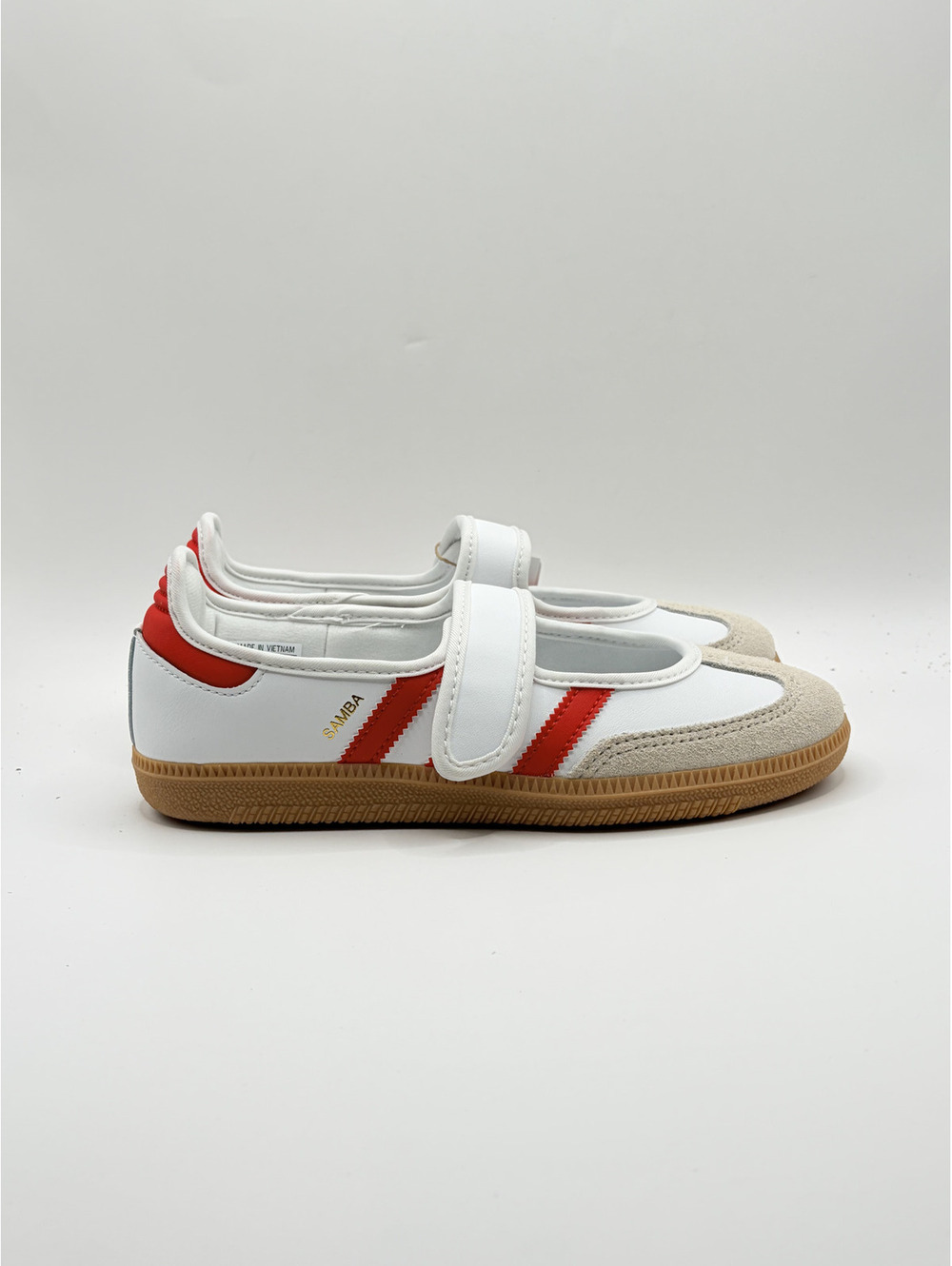 Adidas Samba Mary Jane Sneakers in‎ White, Red, and Gum Sole - Size 4Y/5W